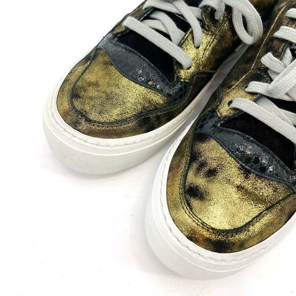 P448 F9Space Monet Spacelow Gold Black Leather Lace Up Low Sneaker Size EU37 US7 - Picture 2 of 12